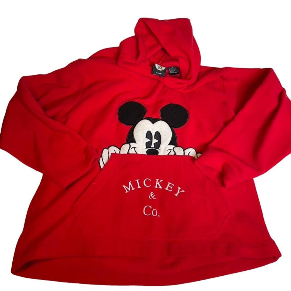 DISNEY MICKEY & CO Large Red Vintage Y2K Hooded‎ Fleece Sweatshirt